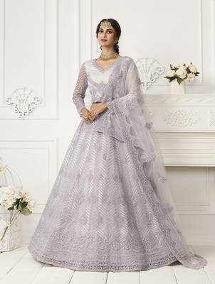 Light Lavender Embroidered Net Lehenga Choli 1