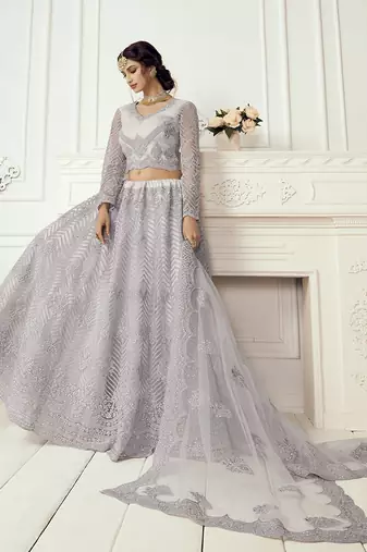 Light Lavender Embroidered Net Lehenga Choli