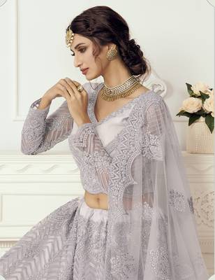 Light Lavender Embroidered Net Lehenga Choli 3