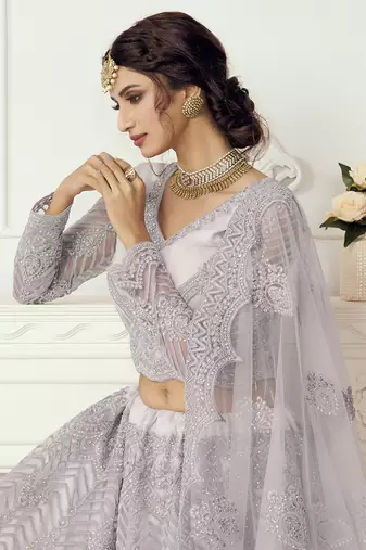 Light Lavender Embroidered Net Lehenga Choli