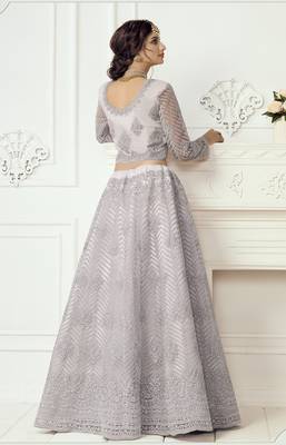 Light Lavender Embroidered Net Lehenga Choli 4
