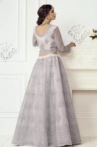 Light Lavender Embroidered Net Lehenga Choli