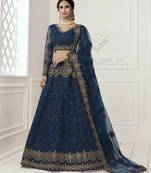 Dark Indigo Embroidered Net Lehenga Choli