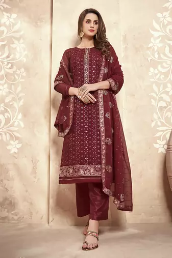 Georgette embroidered maroon salwar kameez for party