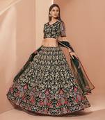 Green Net Lehenga Choli with Heavy Thread Work embroidery