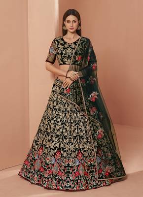 Green Net Embroidered Lehenga Choli 2