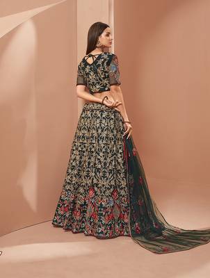 Green Net Embroidered Lehenga Choli 3