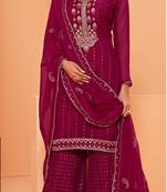 Georgette magenta color embroidered salwar suit