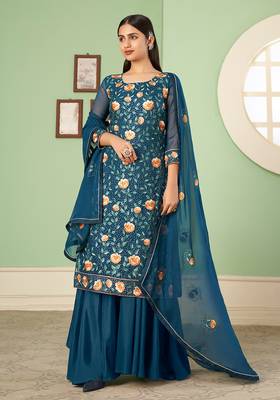 Blue georgette embroidered palazzo kameez 2