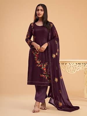 Wine georgette sequins work salwar kameez 1