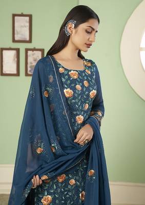 Blue georgette embroidered palazzo kameez 3