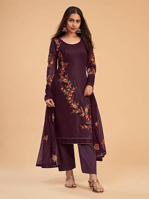 Wine georgette sequins work salwar kameez 2
