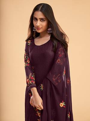 Wine georgette sequins work salwar kameez 3