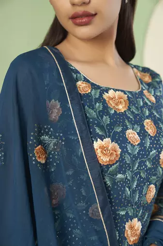 Blue georgette embroidered palazzo kameez