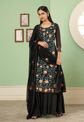 Embroidered georgette salwar suit  in black 1