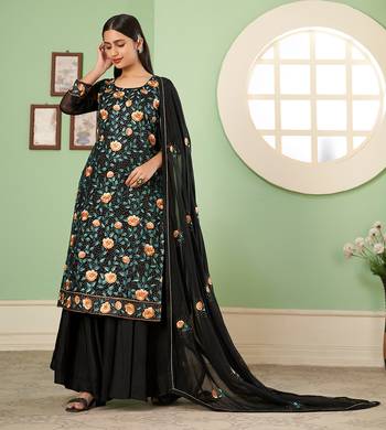 Embroidered georgette salwar suit  in black 2