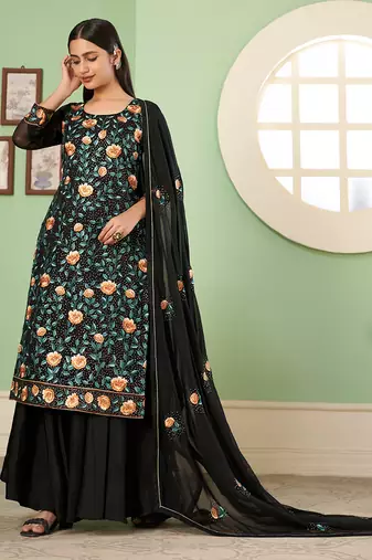 Embroidered georgette salwar suit  in black