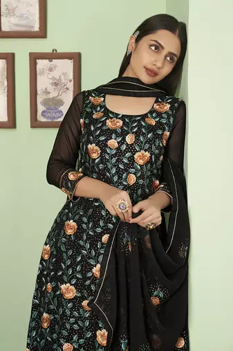 Embroidered georgette salwar suit  in black