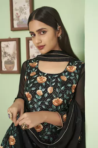 Embroidered georgette salwar suit  in black