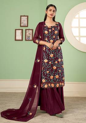 Maroon embroidered georgette salwar kameez 1