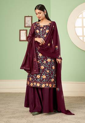 Maroon embroidered georgette salwar kameez 2