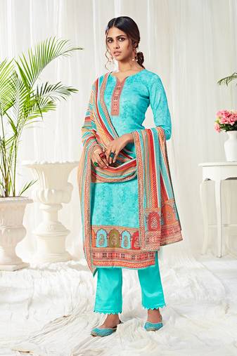 Cotton digital print turquoise designer salwar kameez