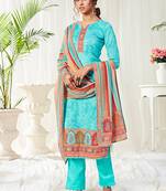 Cotton digital print turquoise designer salwar kameez
