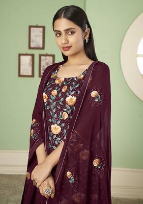 Maroon embroidered georgette salwar kameez 3