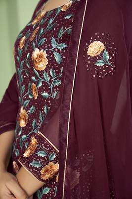 Maroon embroidered georgette salwar kameez 4