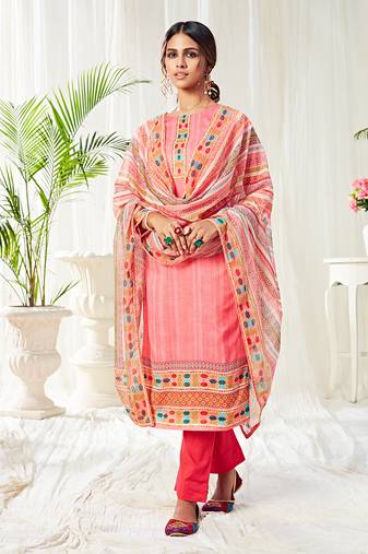 Cotton digital print peach designer salwar kameez