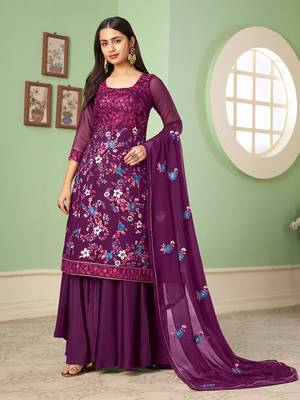Purple embroidered georgette salwar suit 2