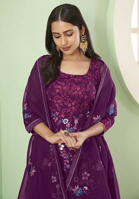 Purple embroidered georgette salwar suit 3