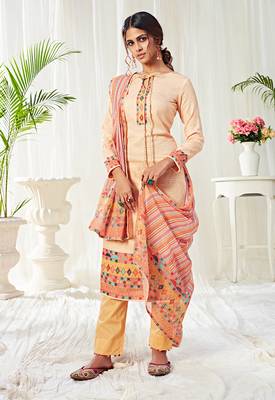 Cotton digital print light peach salwar kameez 1
