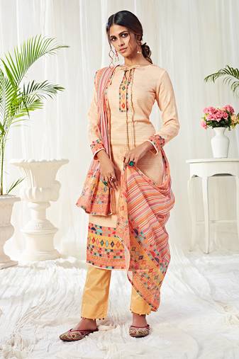Cotton digital print light peach designer salwar kameez