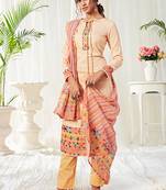 Cotton digital print light peach designer salwar kameez