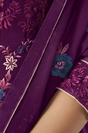 Purple embroidered georgette salwar suit