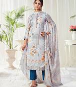 Cotton digital print light grey designer salwar kameez