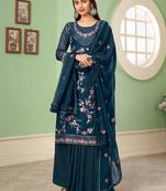 Blue embroidered palazzo salwar suit