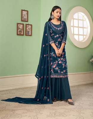 Blue embroidered palazzo salwar suit 3