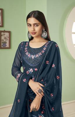 Blue embroidered palazzo salwar suit 4