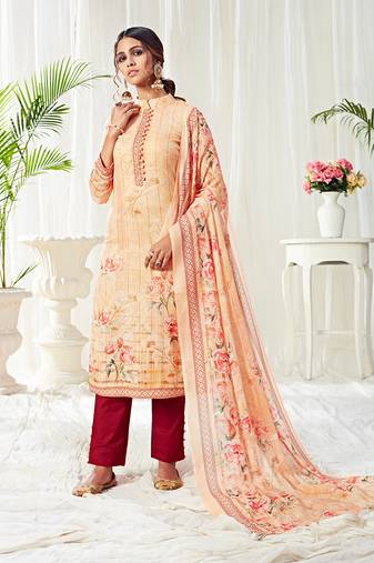 Cotton digital print light peach designer salwar kameez