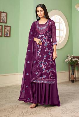 Georgette sequins Work purple salwar kameez 1