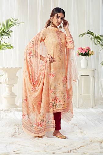 Cotton digital print light peach salwar kameez