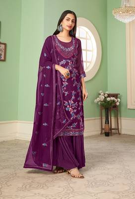 Georgette sequins Work purple salwar kameez 2