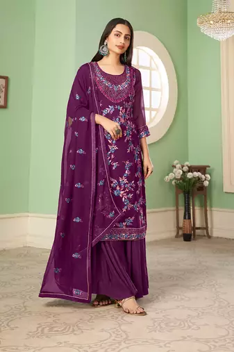 Georgette sequins Work purple salwar kameez