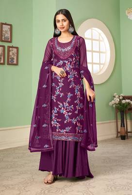 Georgette sequins Work purple salwar kameez 3