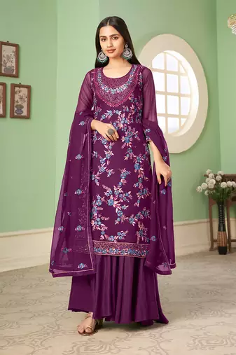 Georgette sequins Work purple salwar kameez