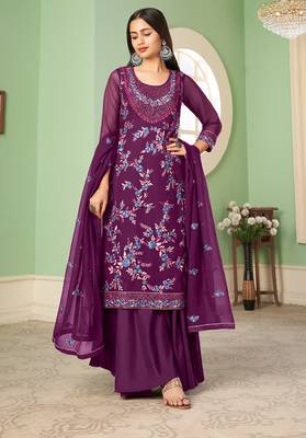 Georgette sequins Work purple salwar kameez 4