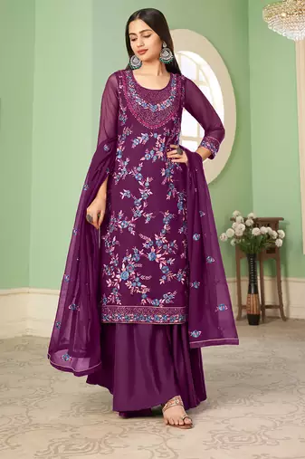 Georgette sequins Work purple salwar kameez