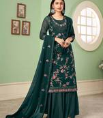 Georgette sequins palazzo salwar kameez in green